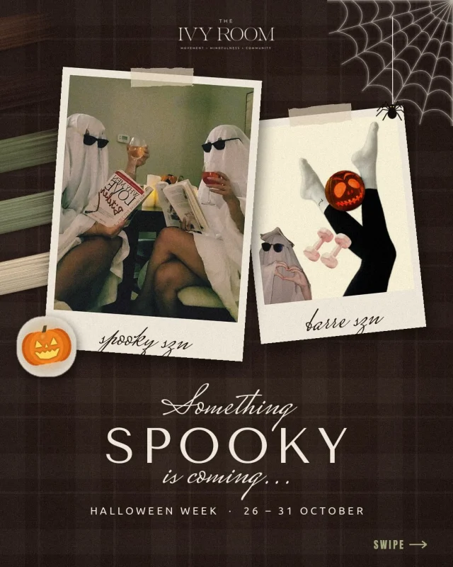 SOMETHING SPOOKY IS COMING 🎃

Let’s get spooky at The Ivy Room… 👻🕸️ 

A special Halloween offer drops next week, and on Saturday 31 October we’re hosting special Halloween classes in the studio. Dress code required. 

Theme reveal coming soon 🎃

#theivyroom #reformerpilates #matpilates #halloweenweek #spooky